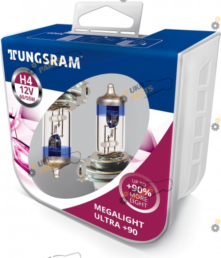 Галогеновая лампа Tungsram H4 60/55W 12V (2 шт./пластикбокс) Megalight Ultra +200% 50440XHU H4 2 шт (TU50440SXU.2PL)
