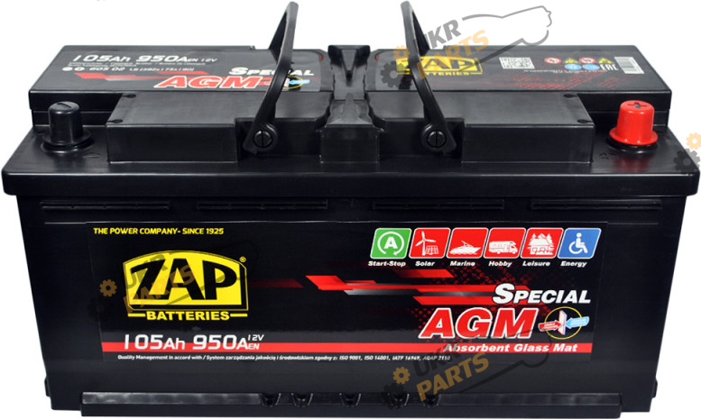 Автомобильный аккумулятор ZAP AGM Start-stop 105 Ач (605 02z)