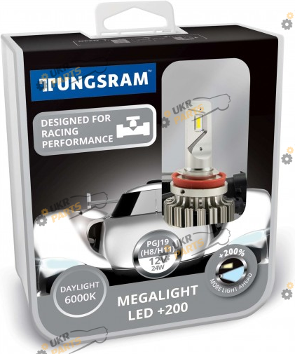 LED лампа Tungsram Megalight LED +200 12V H11 24W 6000K (2 шт./коробка) H11 24 Вт (TU60490.2K)