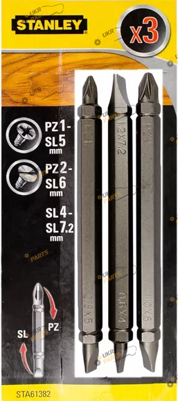 Набор бит Stanley двусторонних,PZ1-SL5 PZ2-SL6 SL4-SL7.2 86 мм 3 шт, 3 шт (STA61382-XJ)