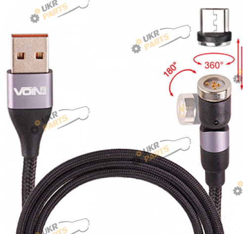 Кабель Voin 1m, black (швидка зарядка / передача даних) microUSB 3 А (VC-6601M BK (300))
