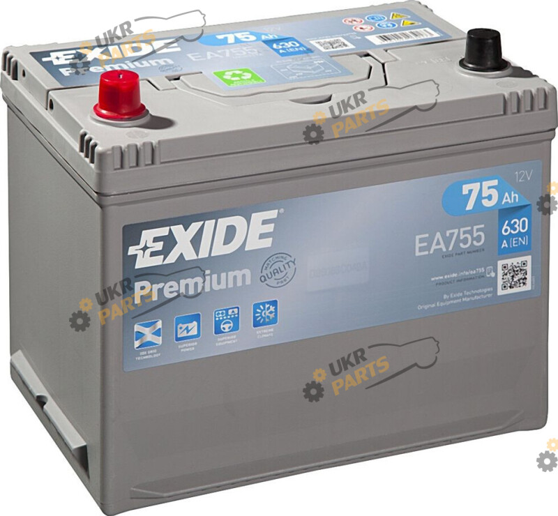 Автомобильный аккумулятор Exide PREMIUM 630A 12В 75 Ач (EA755)