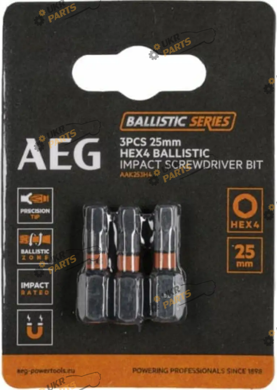 Набор бит AEG HEX4, I-25 мм, 3 шт ударная (AAK253H4)