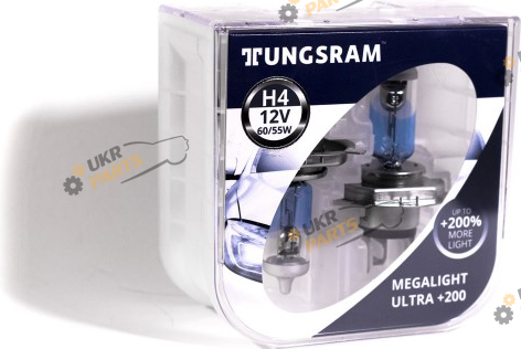 Галогеновая лампа Tungsram H4 60/55W 12V (2 шт./пластикбокс) Megalight Ultra +200% 50440XHU H4 2 шт (TU50440XHU.2PL)