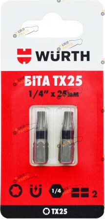 Бита Wurth TX25, 1/4IN, L25мм, 2шт. в блістері Стандарт (16143125902)