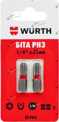 Набор бит Wurth PH3, 1/4IN, L25мм, 2шт. в блістері Стандарт (1614176648902)