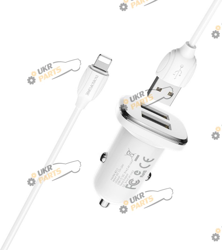 Зарядное устройство Borofone BZ12 double port set with Lightning White USB 2.4 А (BZ12L)