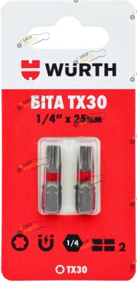 Бита Wurth TX30, 1/4IN, L25мм, 2шт. в блістері Стандарт (16143130902)
