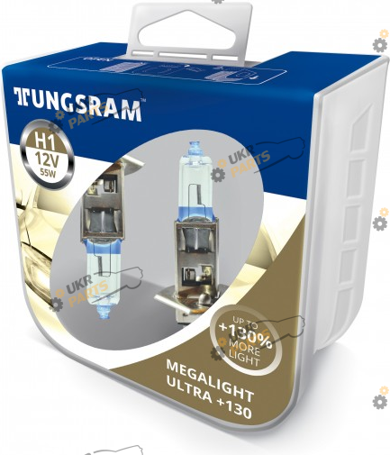 Галогеновая лампа Tungsram H1 55W 12V(2 шт./пластикбокс) Megalight Ultra +130% H1 2 шт (TU50310XNU.2PL)