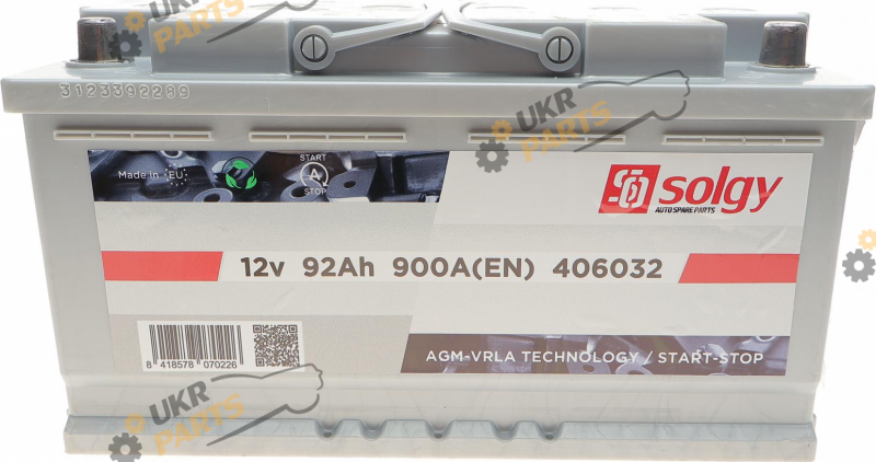 Автомобильный аккумулятор Solgy AGM Start-Stop 92 Ач (406032)