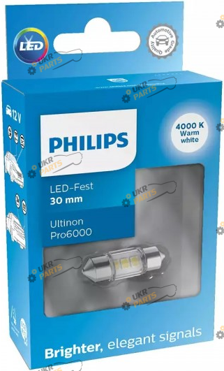 Лампочка Philips White Ultinon Pro6000 12V C5W 30mm 4000K 1pcs. blister (11860WU60X1)