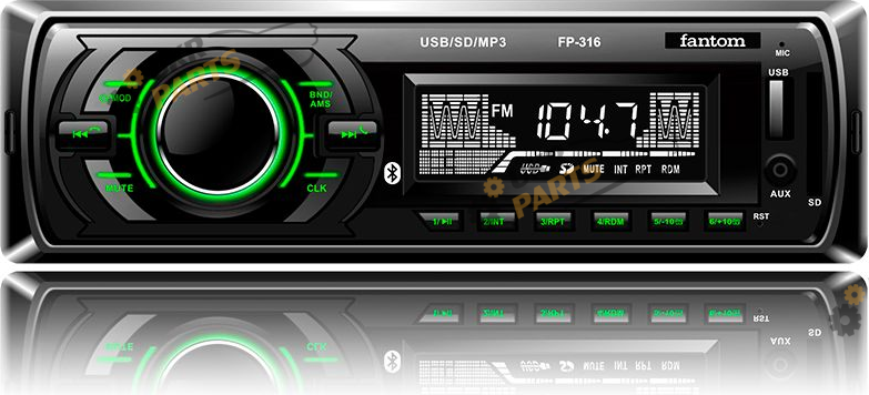 Бездисковая автомагнитола Fantom FP-316 Black/Green (FP-316 Black/Green)
