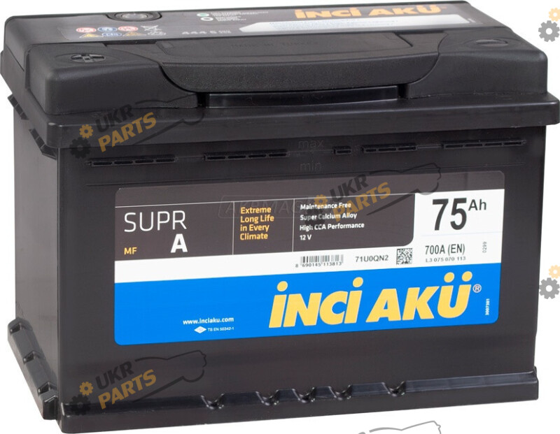 Автомобильный аккумулятор INCI AKU SuprA 700 A (R+) 75 Ач (L3 075 070 013)