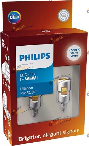 LED лампа Philips White Ultinon Pro6000 24В W5W W2.1X9.5d (24961WU60X2)