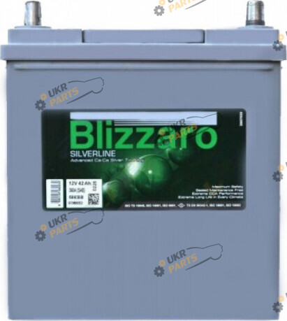 Автомобильный аккумулятор Blizzaro Silverline Asia 360 A, R+ 42 Ач (NS40 042 036 030)
