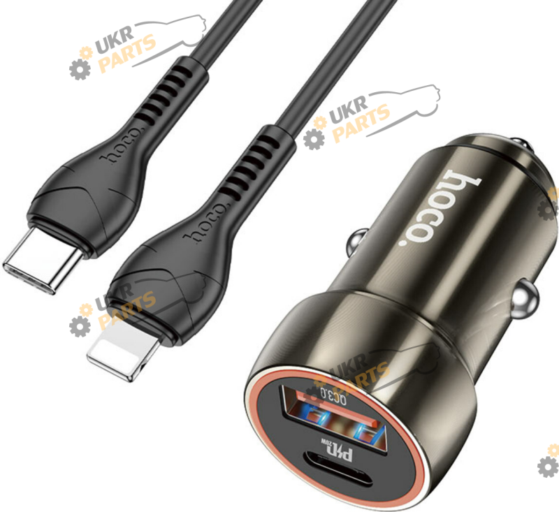 Зарядное устройство Hoco Z46A з кабелем type-c-lightning Blue whale Metal Gray USB 3 А (6931474770356)