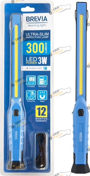 Инспекционный фонарь Brevia 3W COB+1W LED 300lm с крючком (11380)