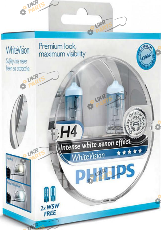 Галогеновая лампа Philips WhiteVision +60% H4 2 шт (22669)