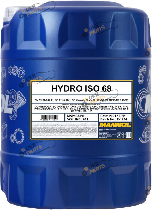 Масло гидравлическое Mannol Hydro ISO 68 20 л (2103)