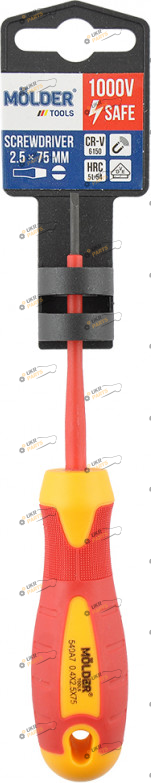 Отвертка MOLDER SL2.5x75mm VDE 1000 В 1 шт (MT35001)