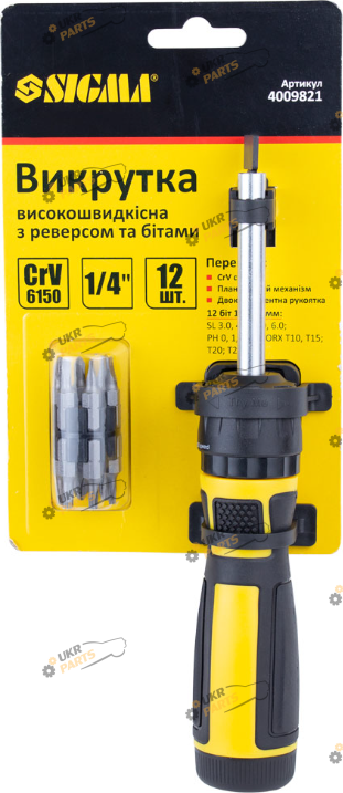 Отвертка реверсионная Sigma + биты 12 шт 1 шт (4009821)