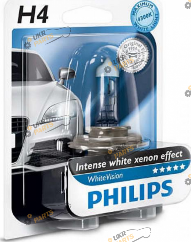 Галогеновая лампа Philips WhiteVision +60% H4 1 шт (22668)