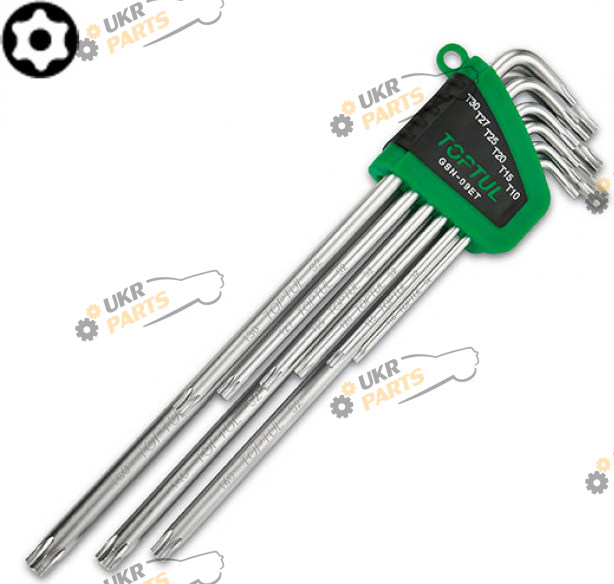 Г-образный ключ TORX Toptul T10-T50 удлиненные 9 шт (GSN-09ET)