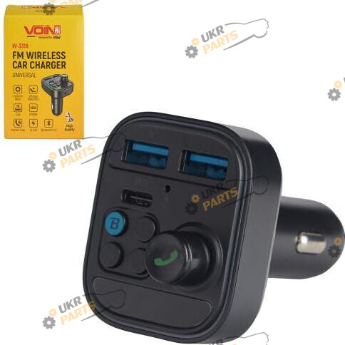 FM Трансмиттер Voin Модулятор FM, VOIN W-3318, 12-24V 2 USB 2.4A, PD 30W, BT5.0, Hands free, вольтметр (W-3318)
