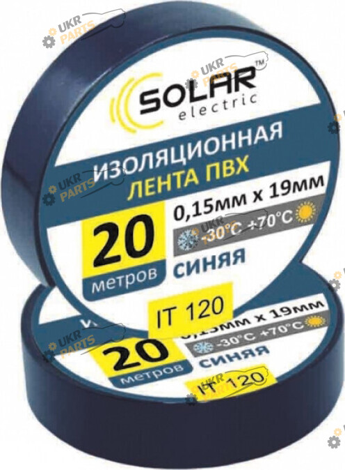 Изолента SOLAR синяя 20 м / 19 мм ( IT120)