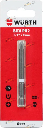 Бита Wurth PH2, 1/4IN, L75мм, 1шт. в блістері Стандарт (1614176775901)