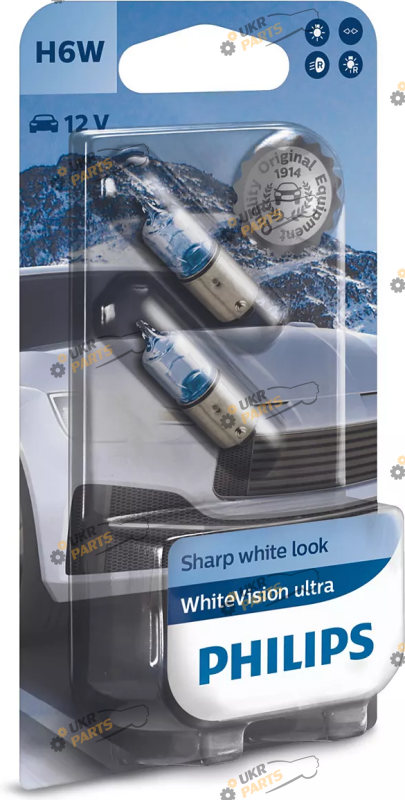 Лампочка габарита Philips WhiteVision ultra +60% H6W 12v (12036WVUB2)