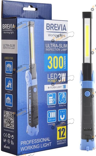 Инспекционный фонарь Brevia LED Ultra-slim, 300lm 2000mAh с магнитным креплением (11360)