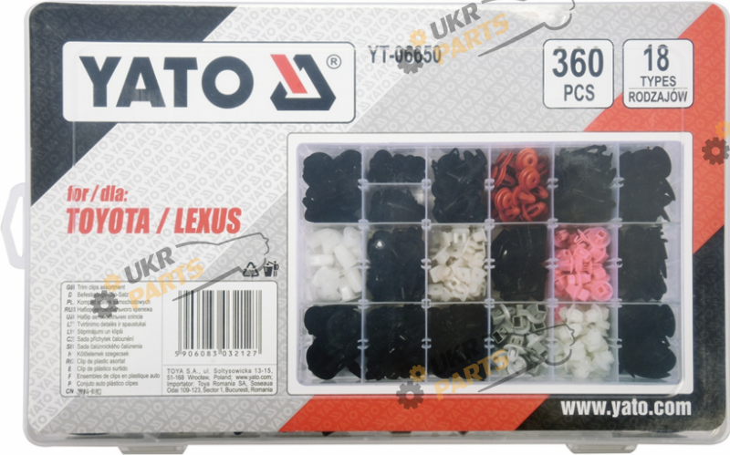 Клипса внутренней обивки Yato 18 размеров, 360 шт (YT-06650)