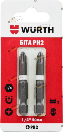 Набор бит Wurth PH2, 1/4IN, L50мм, 2шт. в блістері Стандарт (1614176692902)