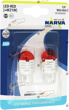LED лампа Narva W21W Red W3x16d 1.75 Вт (181004000)