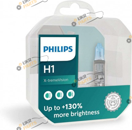 Галогеновая лампа Philips H1 55W 12V P14,5s X-treme Vision +130% H1 2 шт (12258XV+E2)