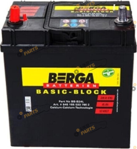 Автомобильный аккумулятор BERGA Basicblock Тонкая клема (+/-) ASIA 45 Ач (545157033)