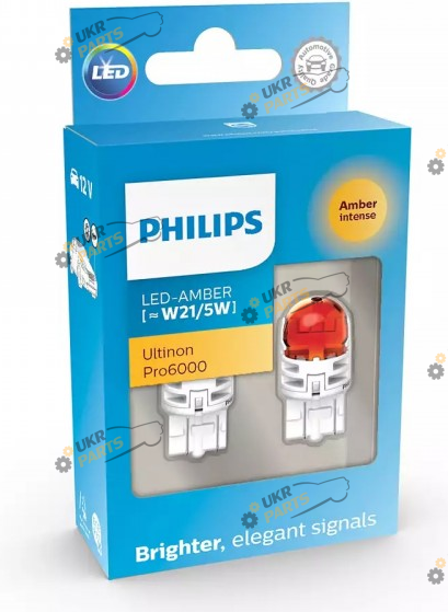 Лампочка Philips W21/5W LED Ultinon Pro6000 SI 12V 2.5/0.5 W3x16q amber (11066AU60X2)