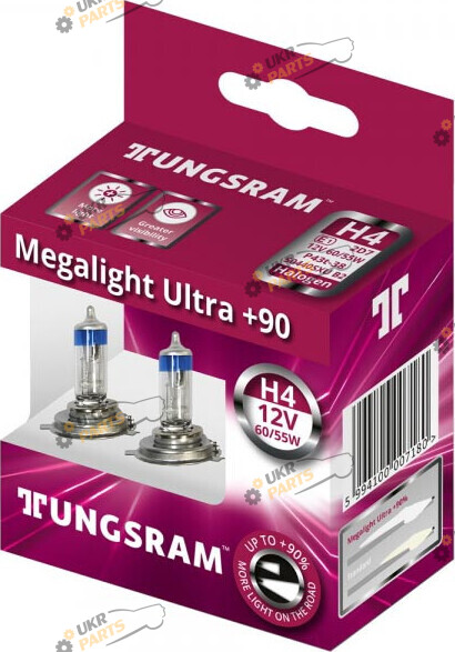Галогеновая лампа Tungsram Megalight Ultra +90 H4 2 шт (50440SXU.2D)
