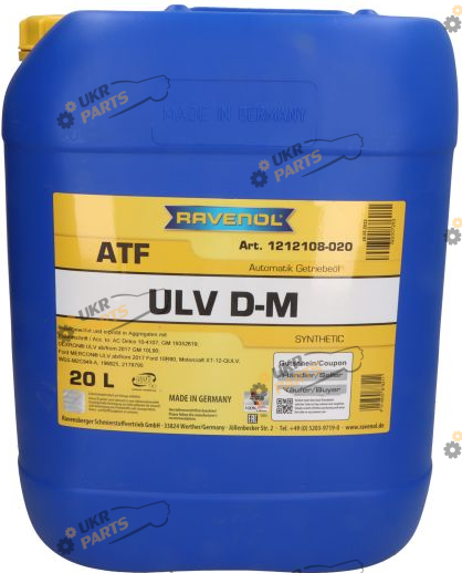 Масло трансмиссионное Ravenol ATF ULV D-M 20 л (RAVATFULVDM20L)