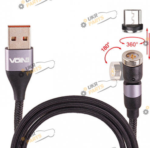 Кабель Voin 2m, black (швидка зарядка / передача даних) microUSB 3 А (VC-6602M BK (300))