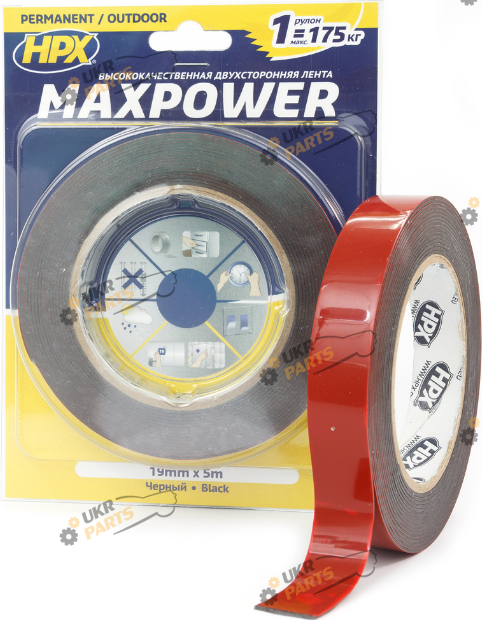 Двухсторонний Скотч Hpx Maxpower чёрный 5 м / 19 мм (OT1905)