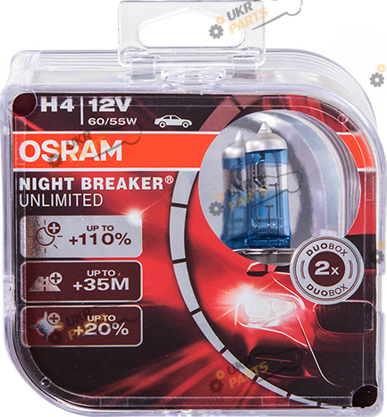Галогеновая лампа Osram Night Breaker Unlimited +110% H4 2 шт (64193NBU-HCB BOX)