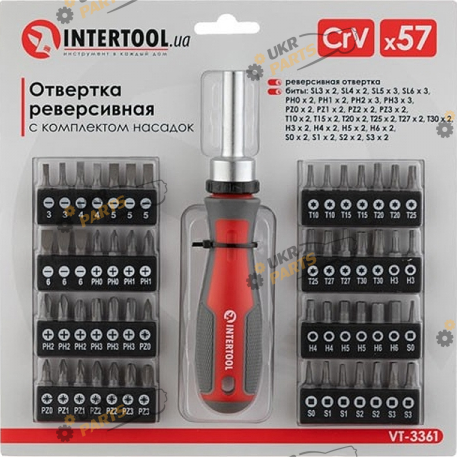 Отвертка реверсионная Intertool 57ед. (VT-3361)