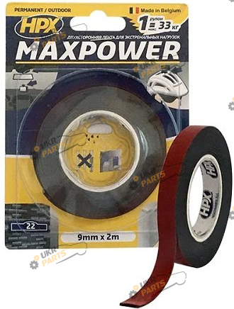 Двухсторонний Скотч Hpx Maxpower чёрный 2 м / 9 мм (OT0902)
