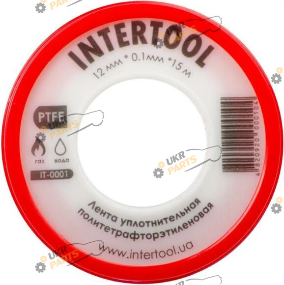 Intertool Стрічка тефлонова, фум (політетрафторетиленова) 15 м * 0.1 мм * 12 мм / (IT-0001)
