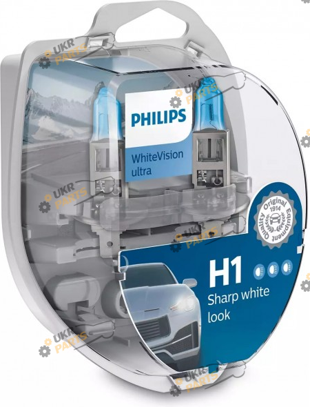 Галогеновая лампа Philips H1 55W 12V P14,5s WhiteVisionULTRA +60% (3700K) H1 2 шт (12258WHUSM)