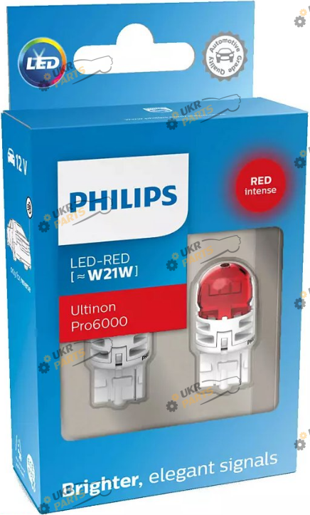 LED лампа Philips red Ultinon Pro6000 SI 12В W21W W21W (11065RU60X2)
