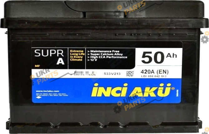 Автомобильный аккумулятор INCI AKU SuprA 420A (R+) 50 Ач (LB1 050 042 013)