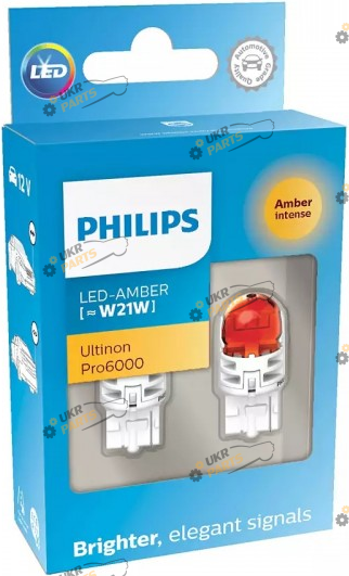 LED лампа Philips WY21W LED Ultinon Pro6000 SI 12V WX3x16d amber 21 Вт (11065AU60X2)